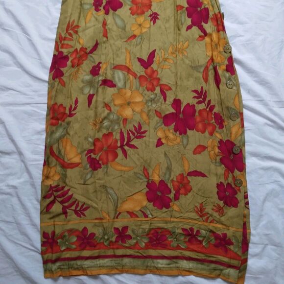 Vintage Tropical Floral Maxi Dress Sleeveless 100% Rayon Beach Cruise Womens 16 - Picture 3 of 13